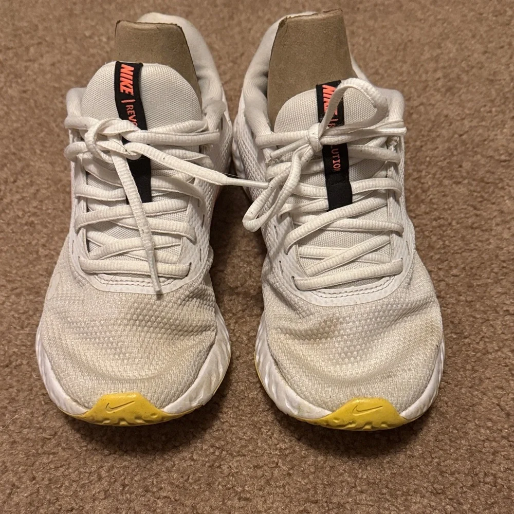 Nike White and Pink Sneakers with Yellow Accents